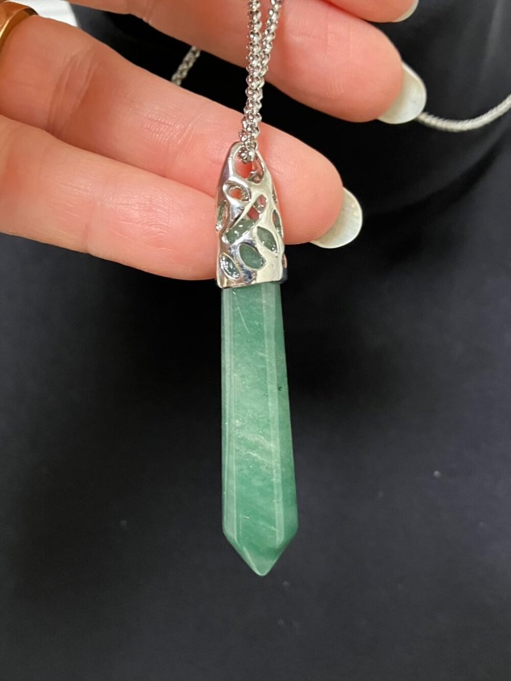 Aventurine Bullet Pendant Necklace on 20-inch Stainless Steel Rolo Chain NEW